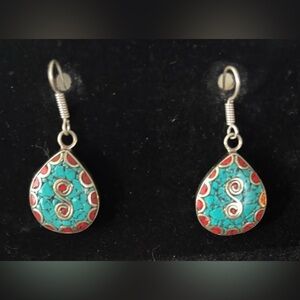 Turquoise and Red Teardrop Earrings